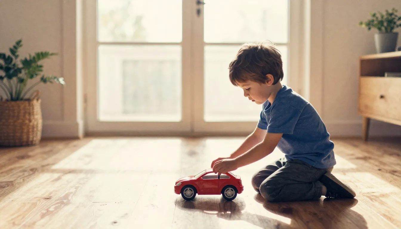Watercolor style. Silhouette of a small boy playing with a t...