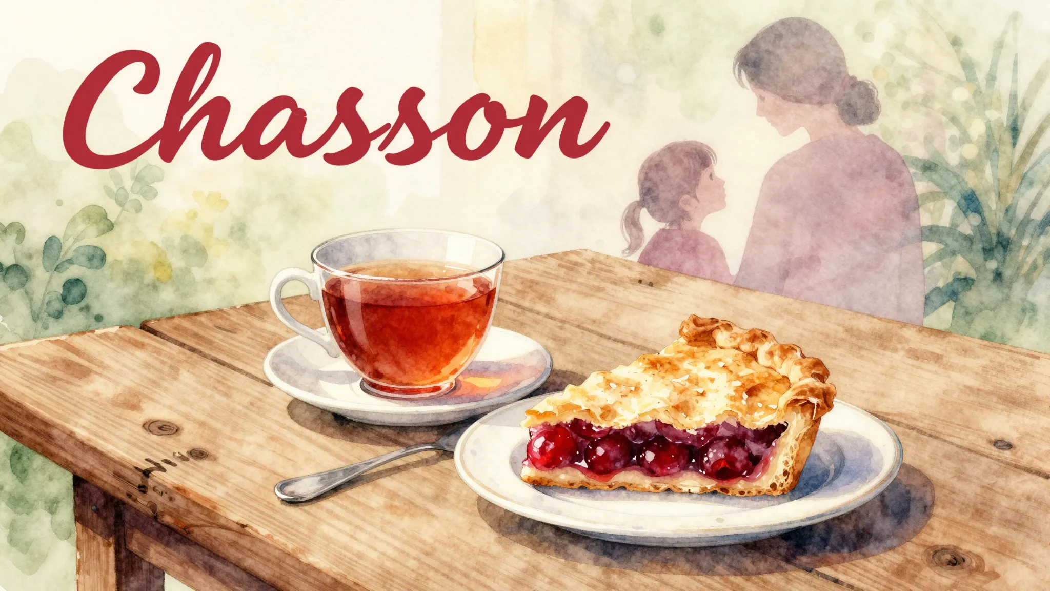 Vibrant watercolor style. Chanson album cover: A cozy, nosta...