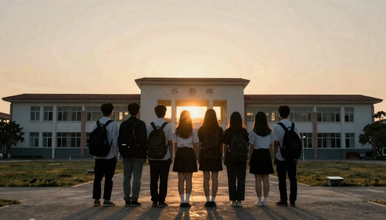 Watercolor style. Silhouettes of a group of teenagers standi...
