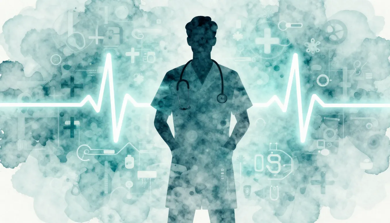 Watercolor style. Stylized silhouette of a medical professio...