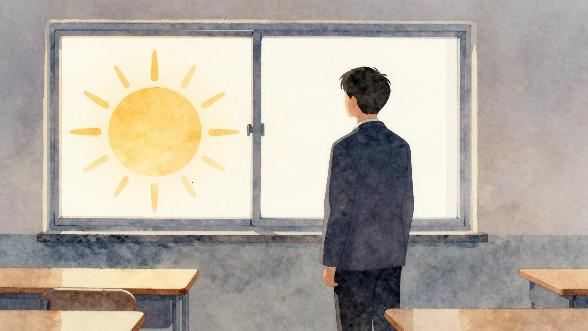 Watercolor style. A silhouette of a male teacher standing in...