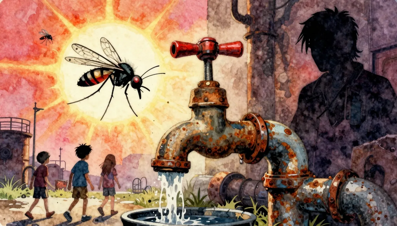 Vibrant watercolor style. Punk album cover: mosquito swarm, ...