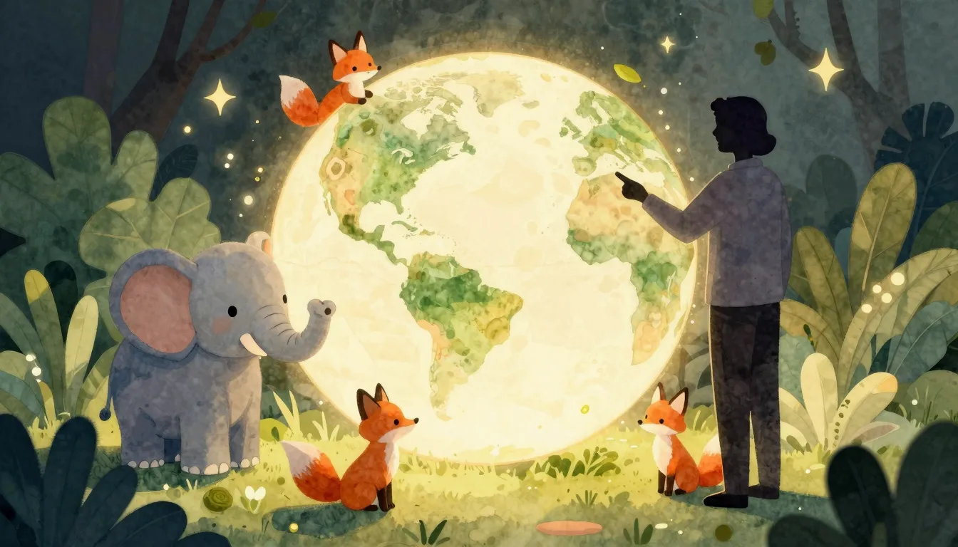 Watercolor style. A beautiful glowing globe surrounded by cu...