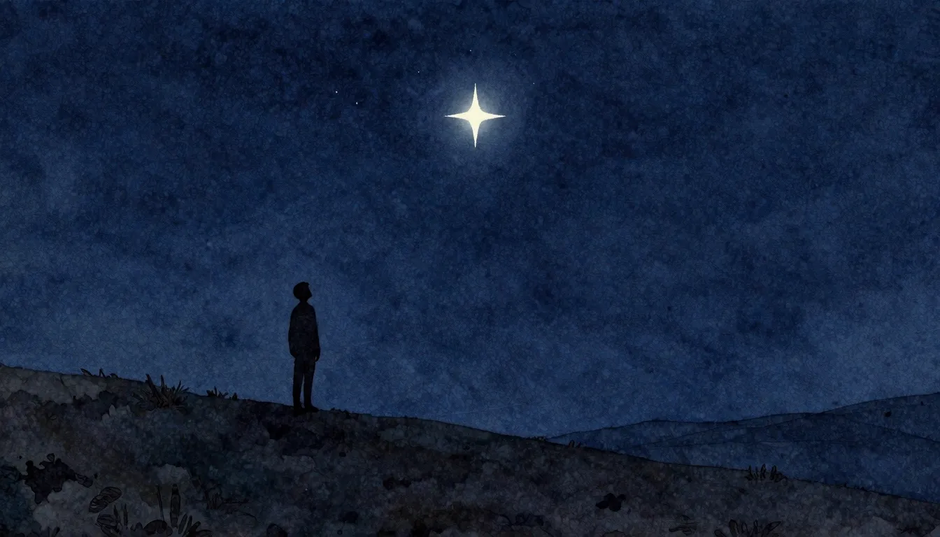 Watercolor style. A lonely silhouette of a person standing o...