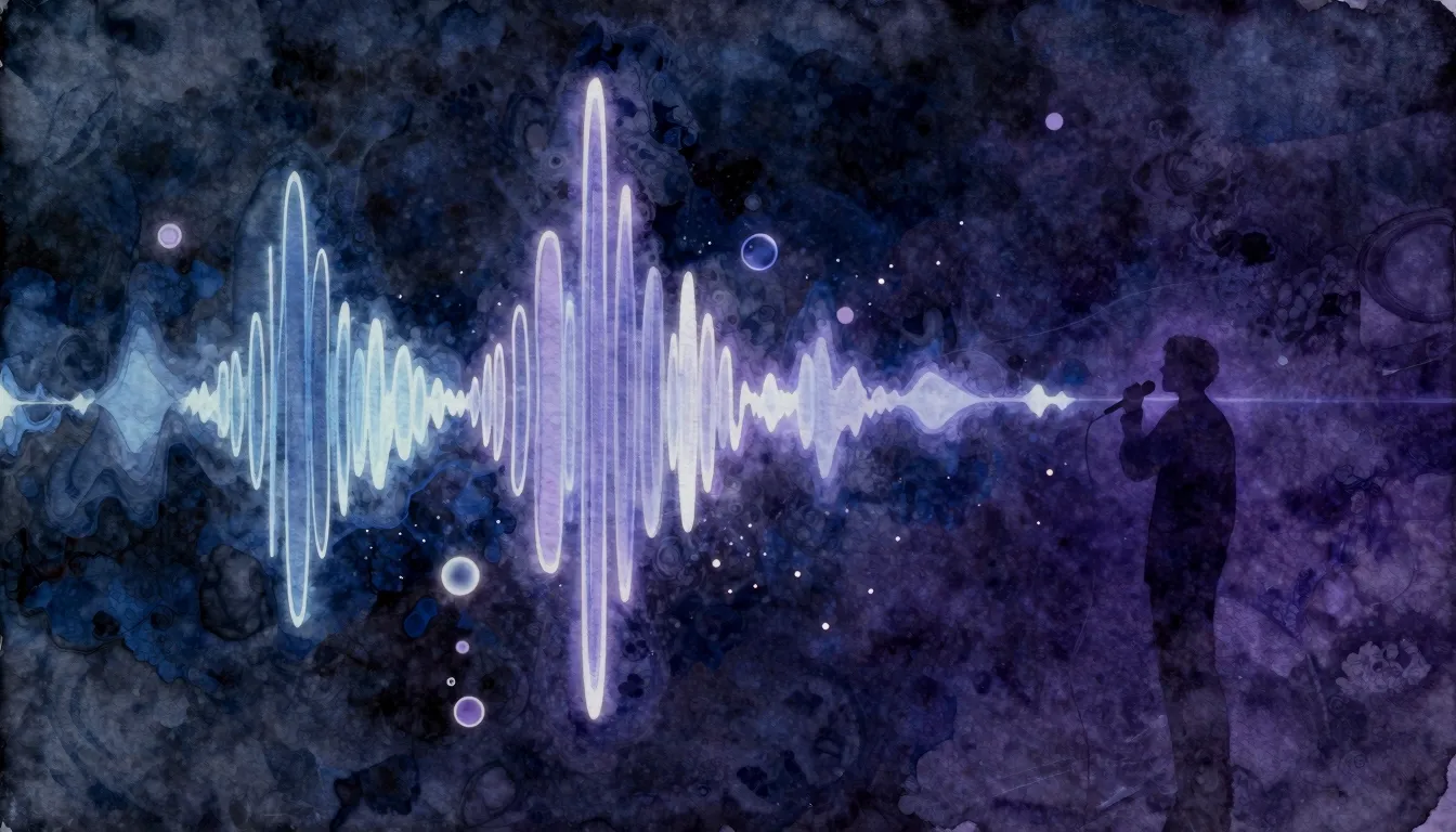 Watercolor style. Abstract sound waves flowing through a dar...