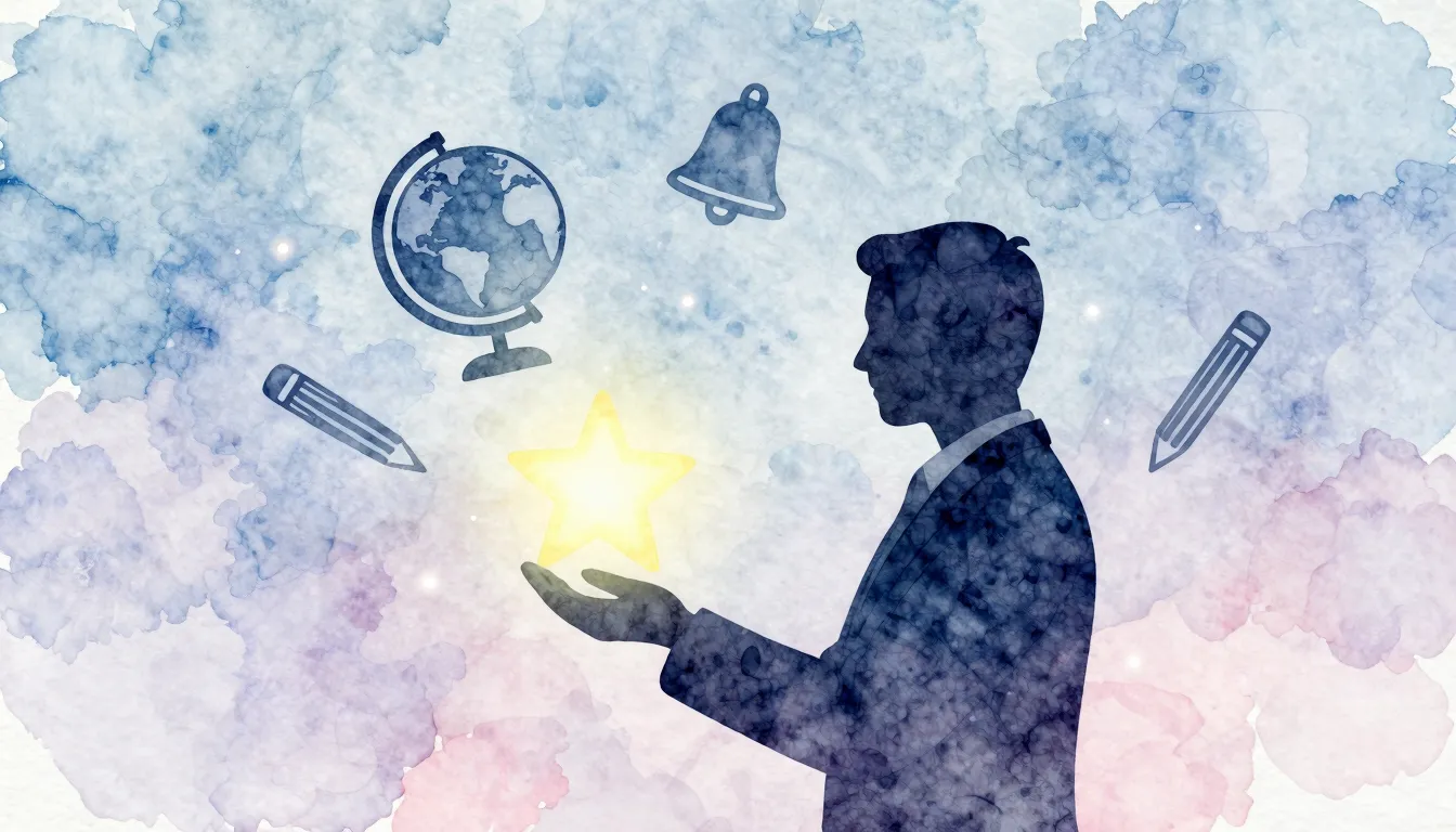 Watercolor style. A silhouette of a mentor figure holding a ...
