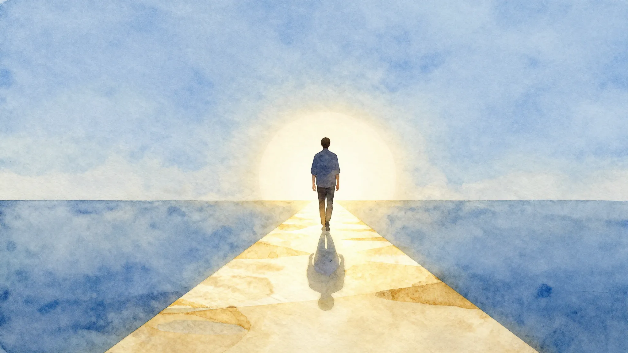 Watercolor style. A minimalist silhouette of a person walkin...