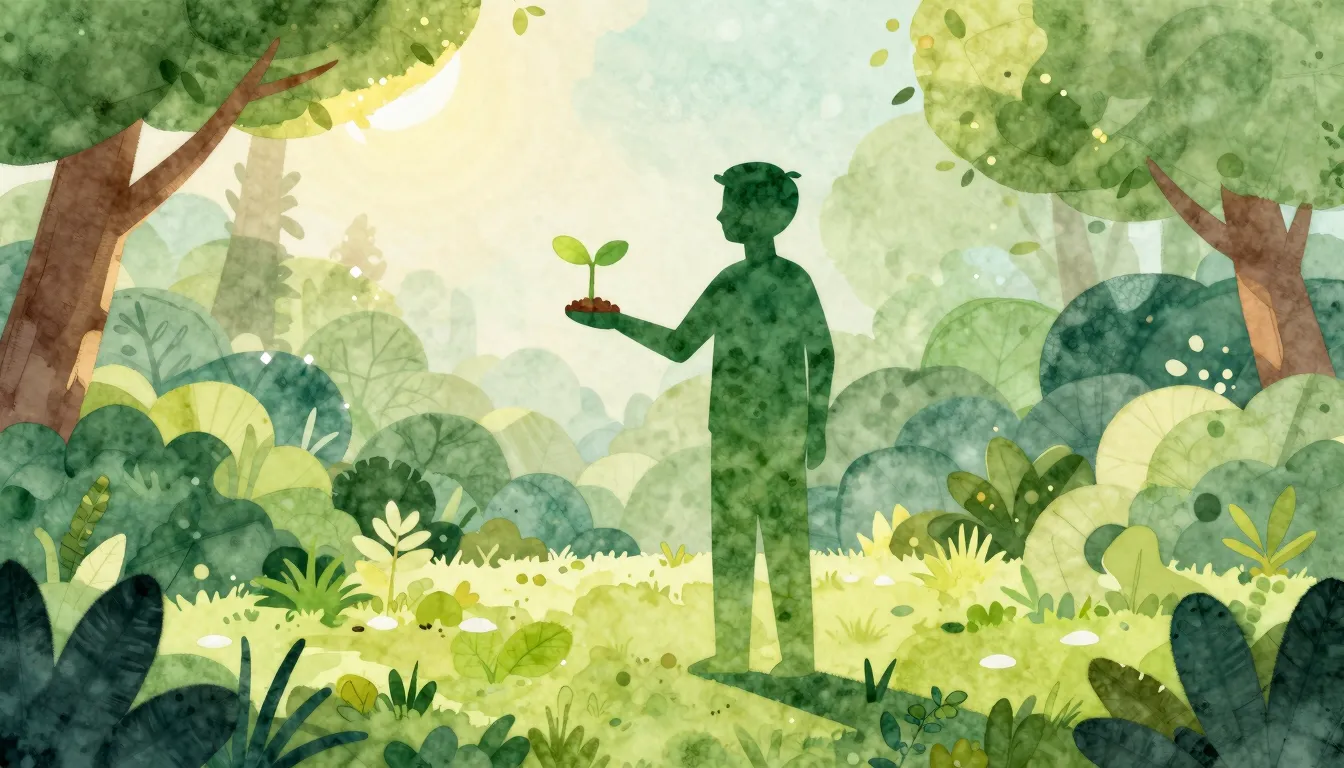 Watercolor style. A stylized silhouette of a person standing...