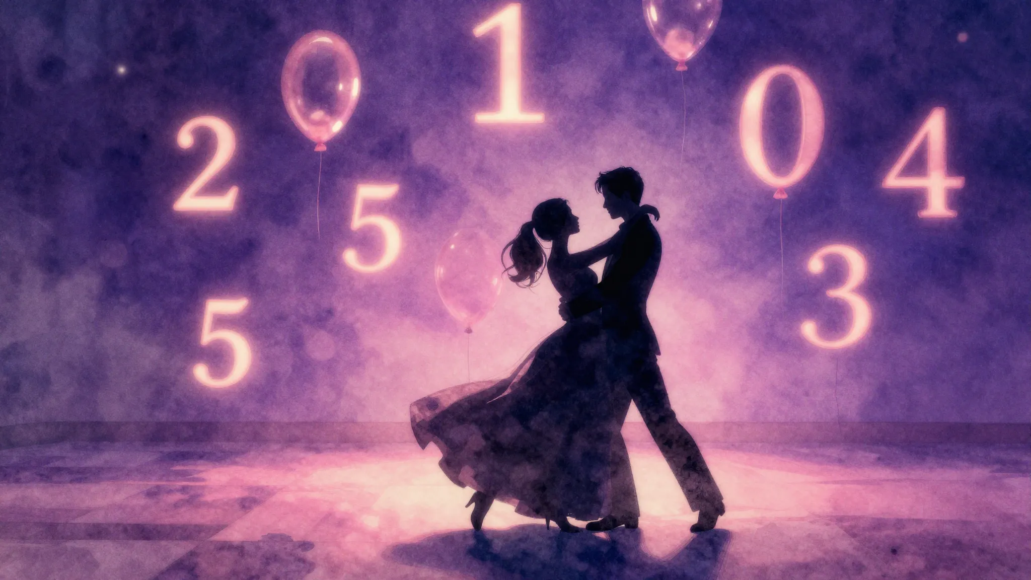 Watercolor style. Silhouette of a couple dancing in a room f...