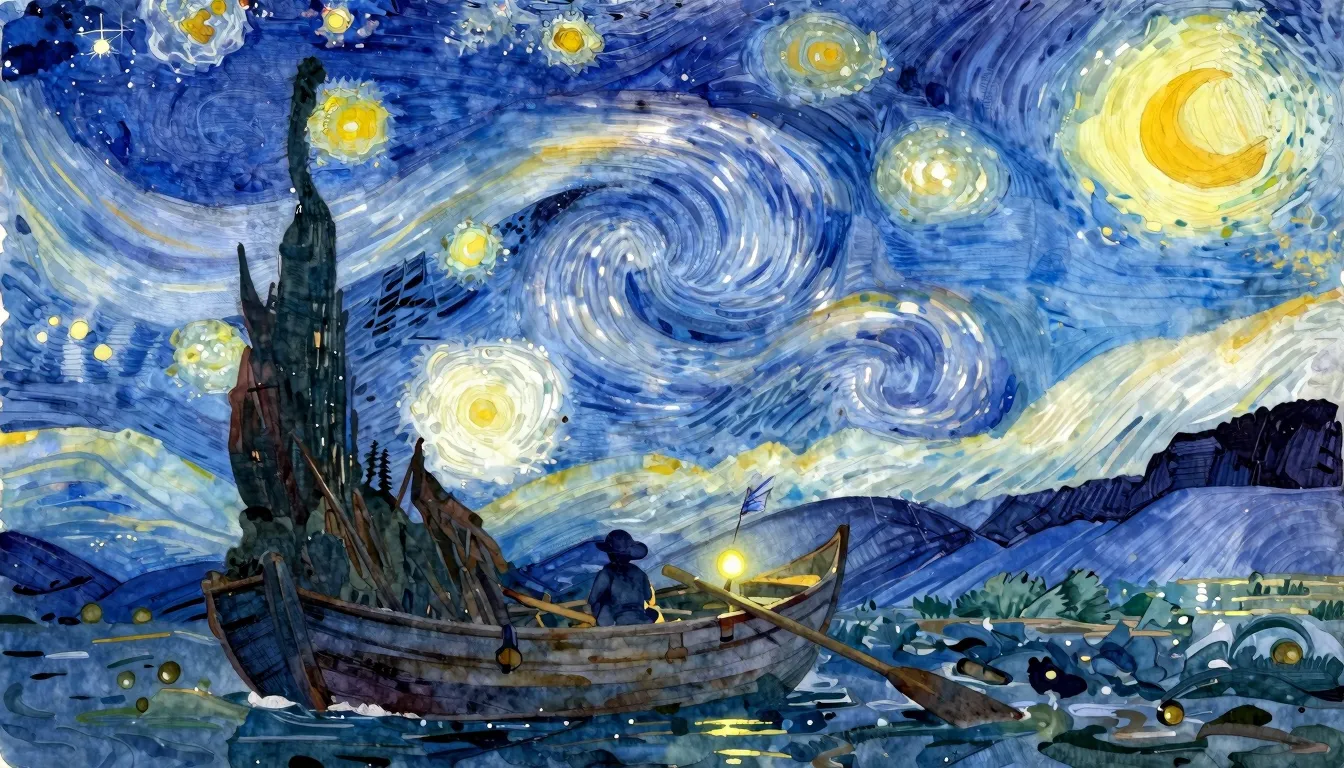 Vibrant watercolor style. Epic orchestral, hopeful, journey,...