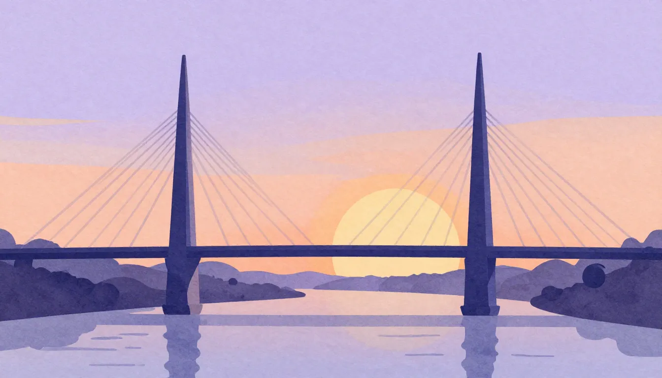 Watercolor style. Abstract geometric shapes forming a bridge...