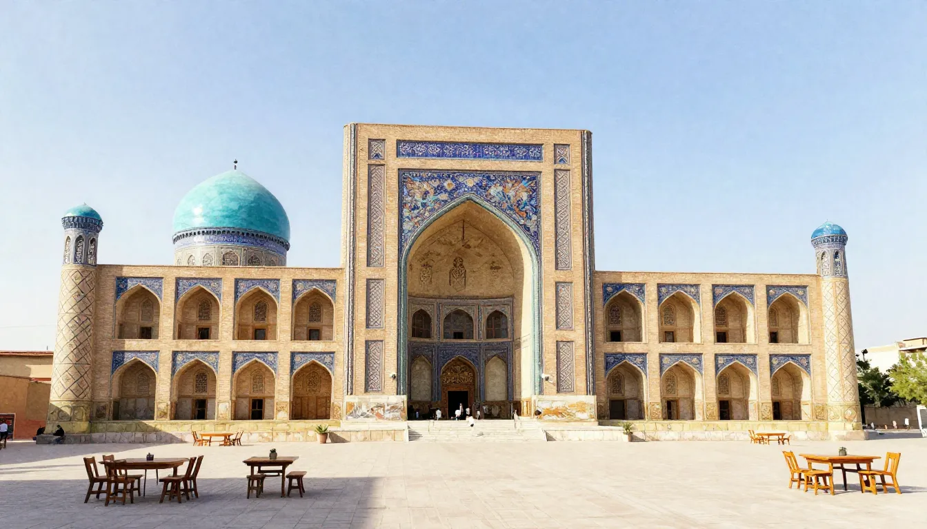 Watercolor style. Exterior of a large beautiful oriental bui...