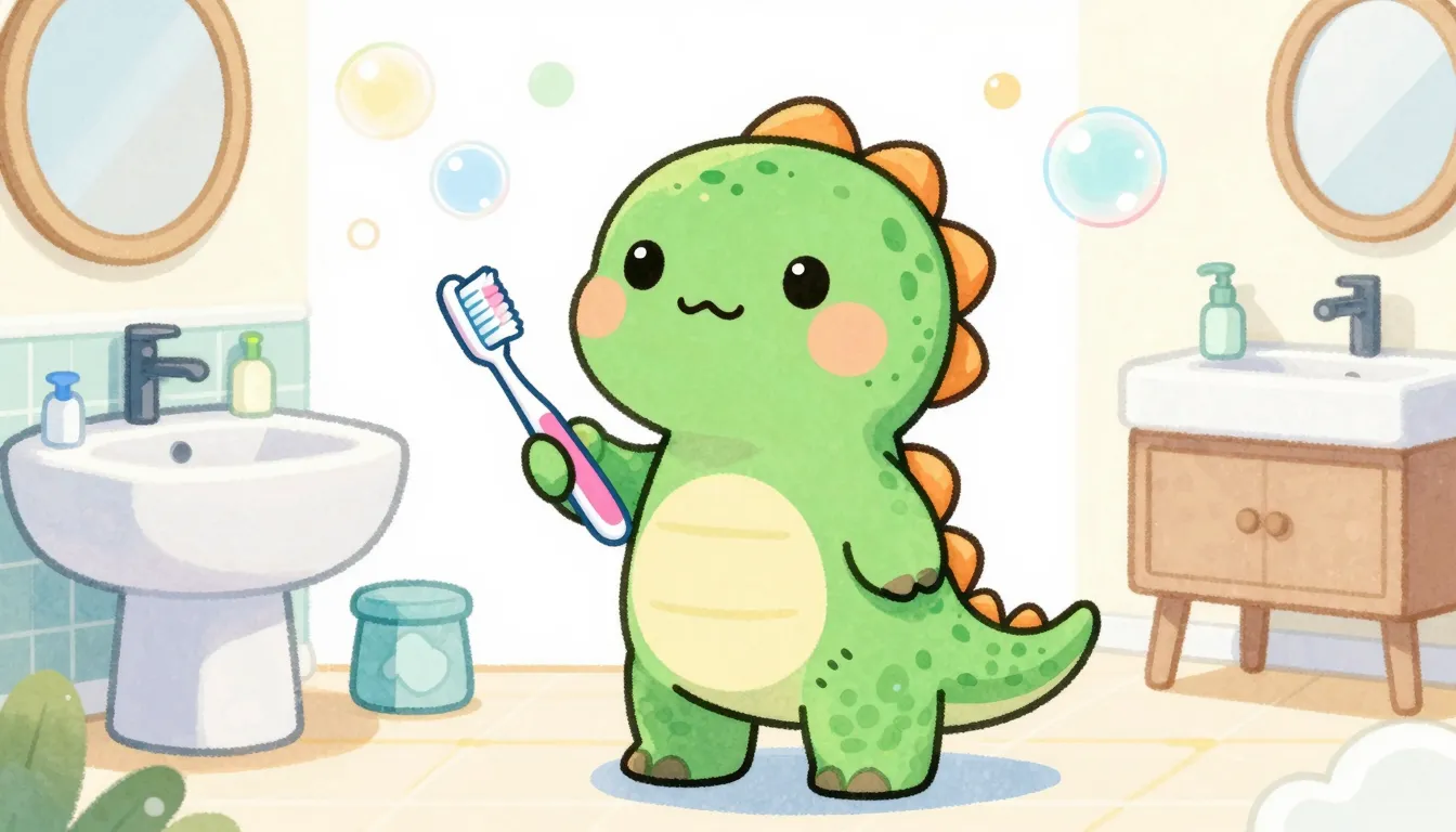 Watercolor style. A cute cartoon dinosaur holding a colorful...