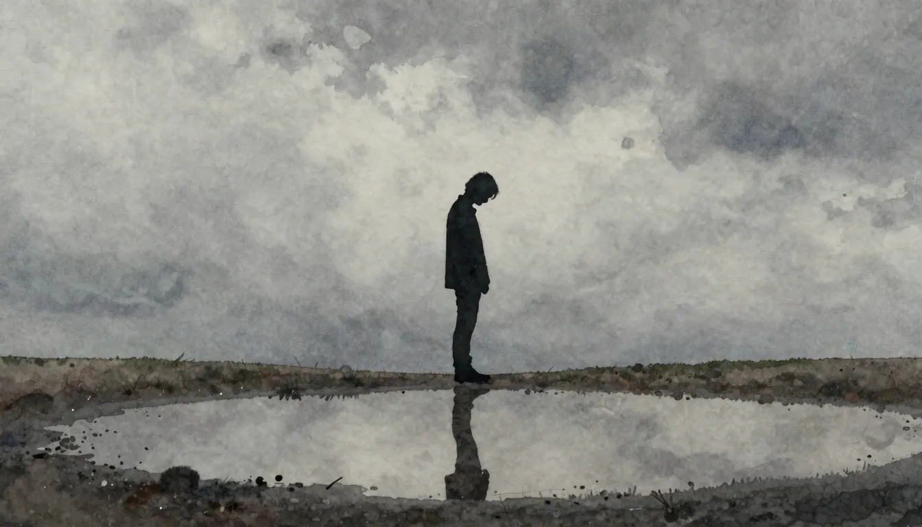 Watercolor style. A silhouette of a person standing alone un...