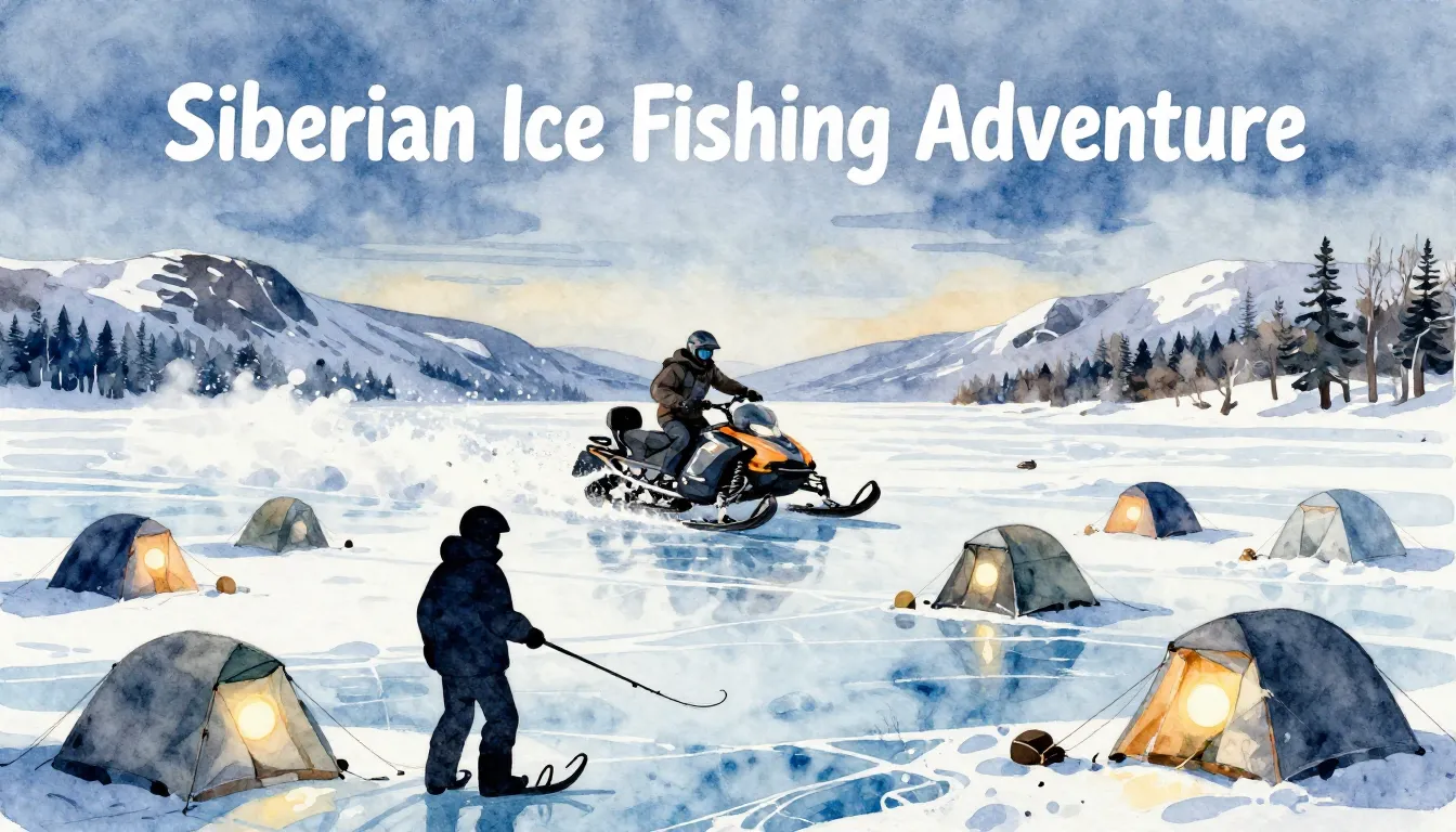 Vibrant watercolor style. Hip-hop album cover: "Siberian Ice...