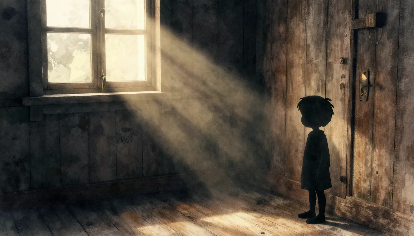 Watercolor style. A silhouette of a small child standing in ...