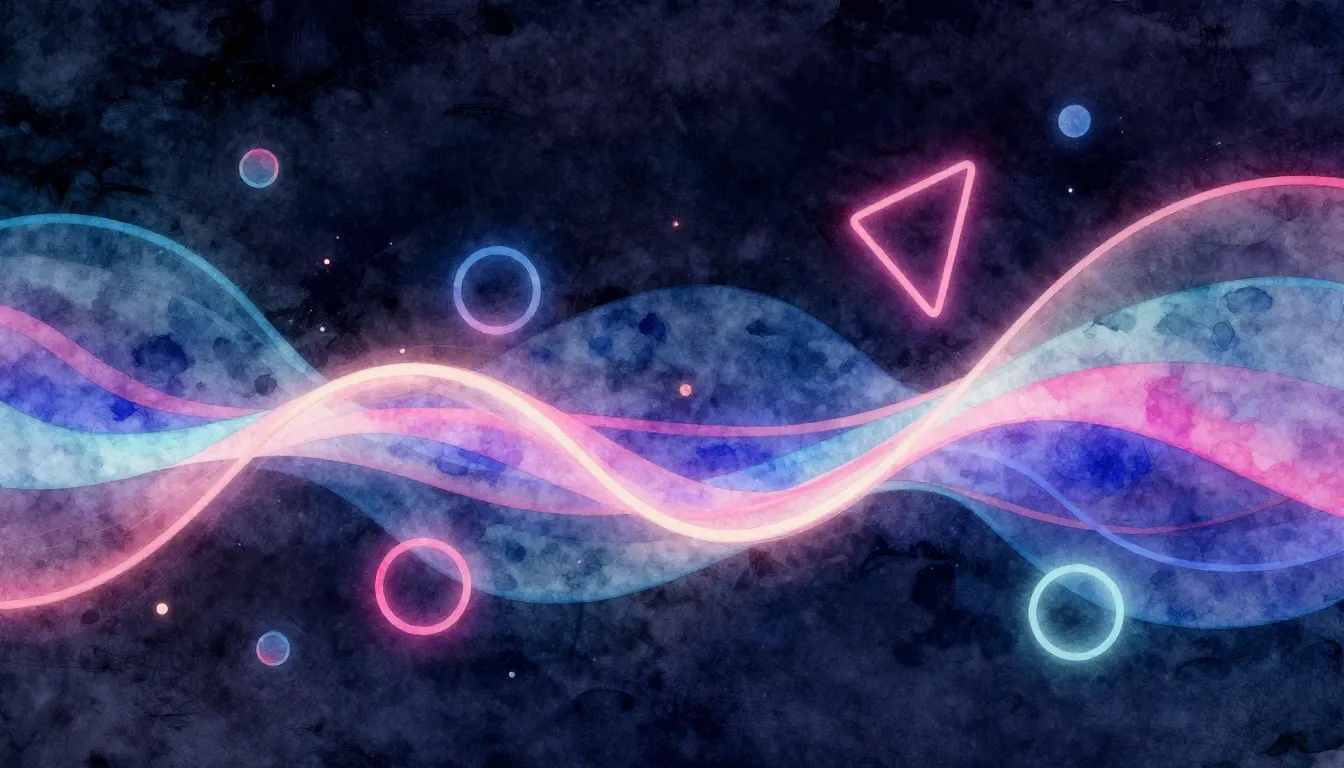 Watercolor style. Abstract neon waves and geometric shapes f...