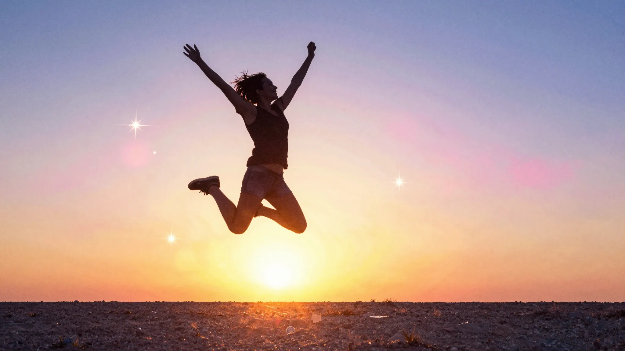 Watercolor style. A silhouette of a person joyfully jumping ...