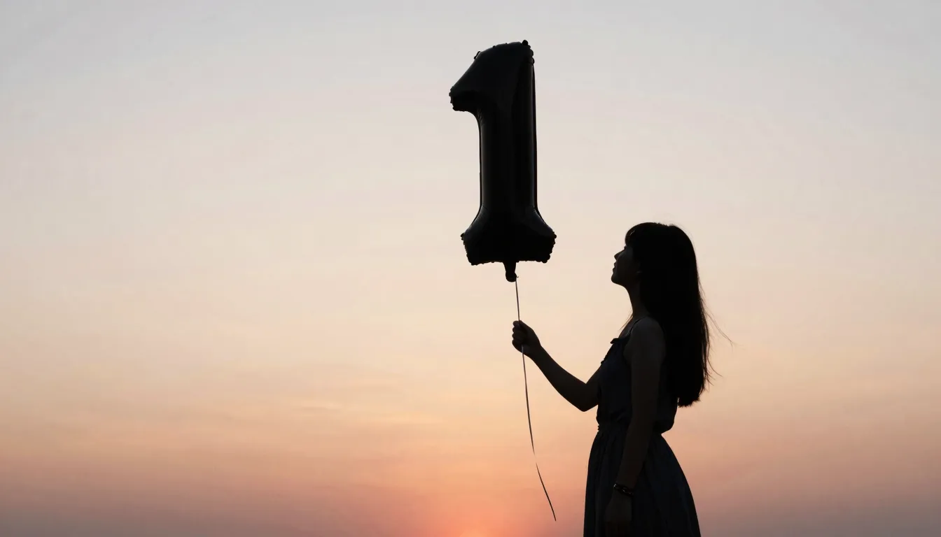 Watercolor style. Silhouette of a girl holding a balloon sha...