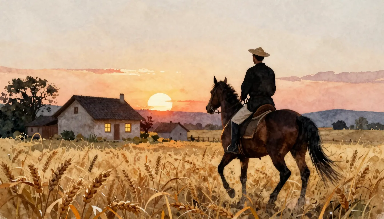 Watercolor style. A silhouette of a man in a traditional pap...