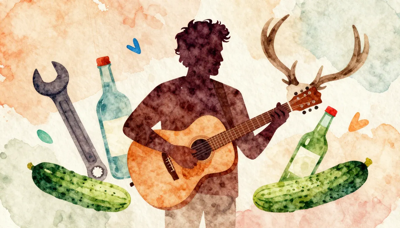 Vibrant watercolor style. Rock ballad album cover. Rustic, h...