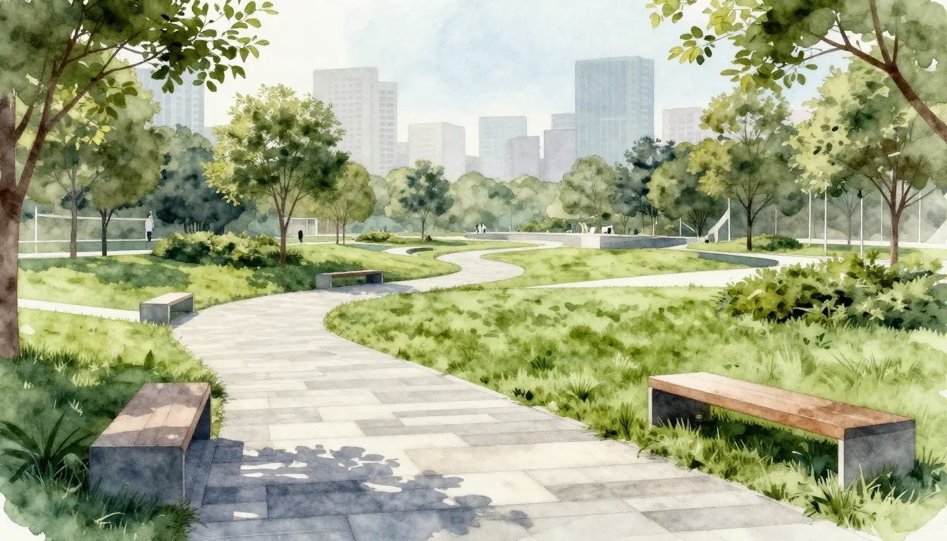 Watercolor style. Architectural visualization of a modern ci...