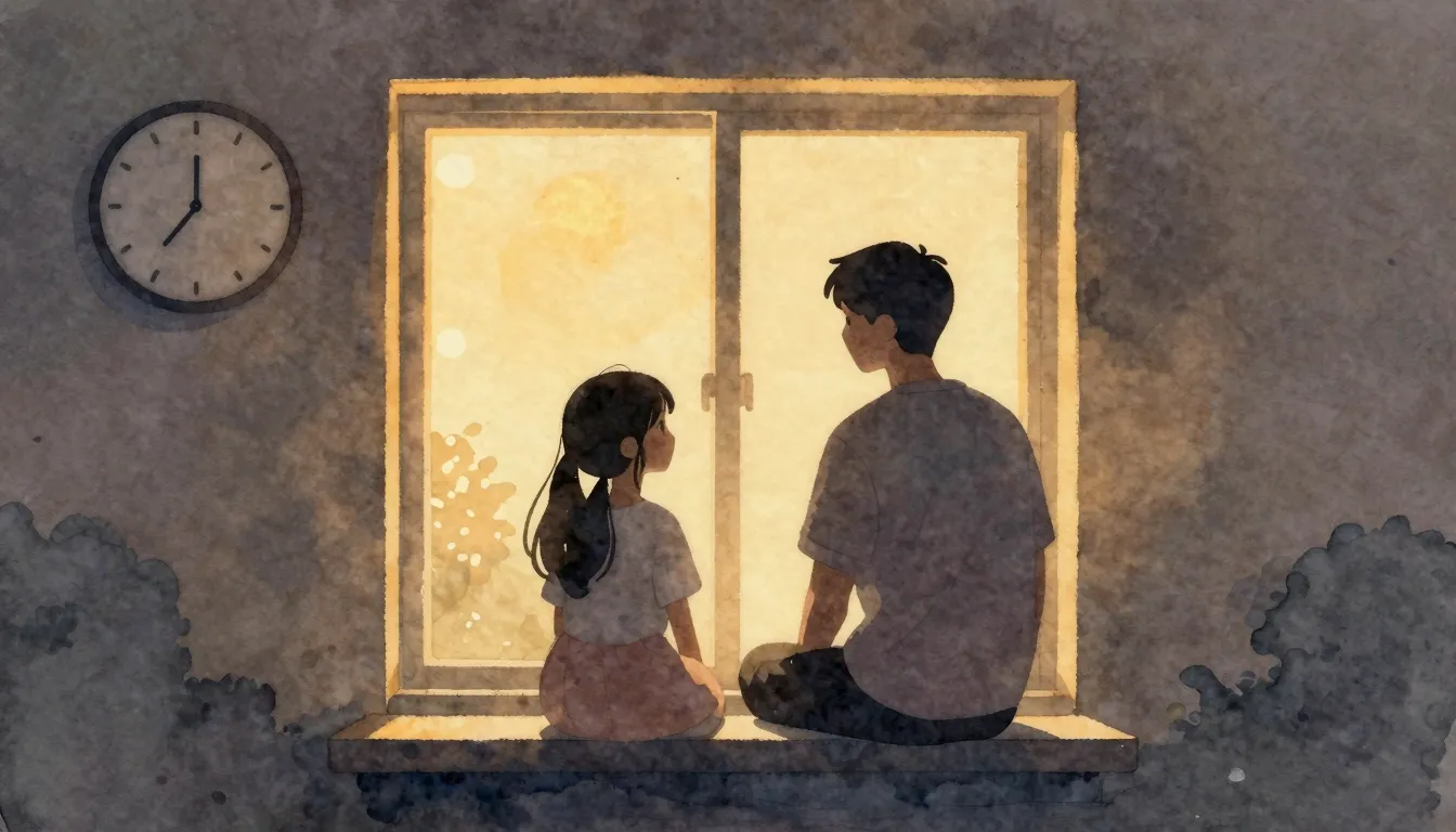 Watercolor style. A silhouette of a parent and an 11-year-ol...