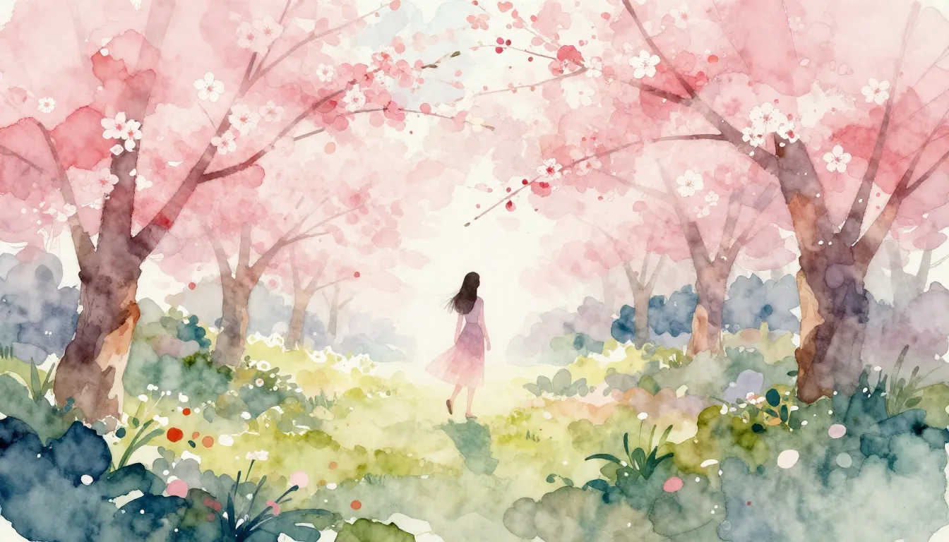 Watercolor style. Abstract spring landscape with blooming ch...