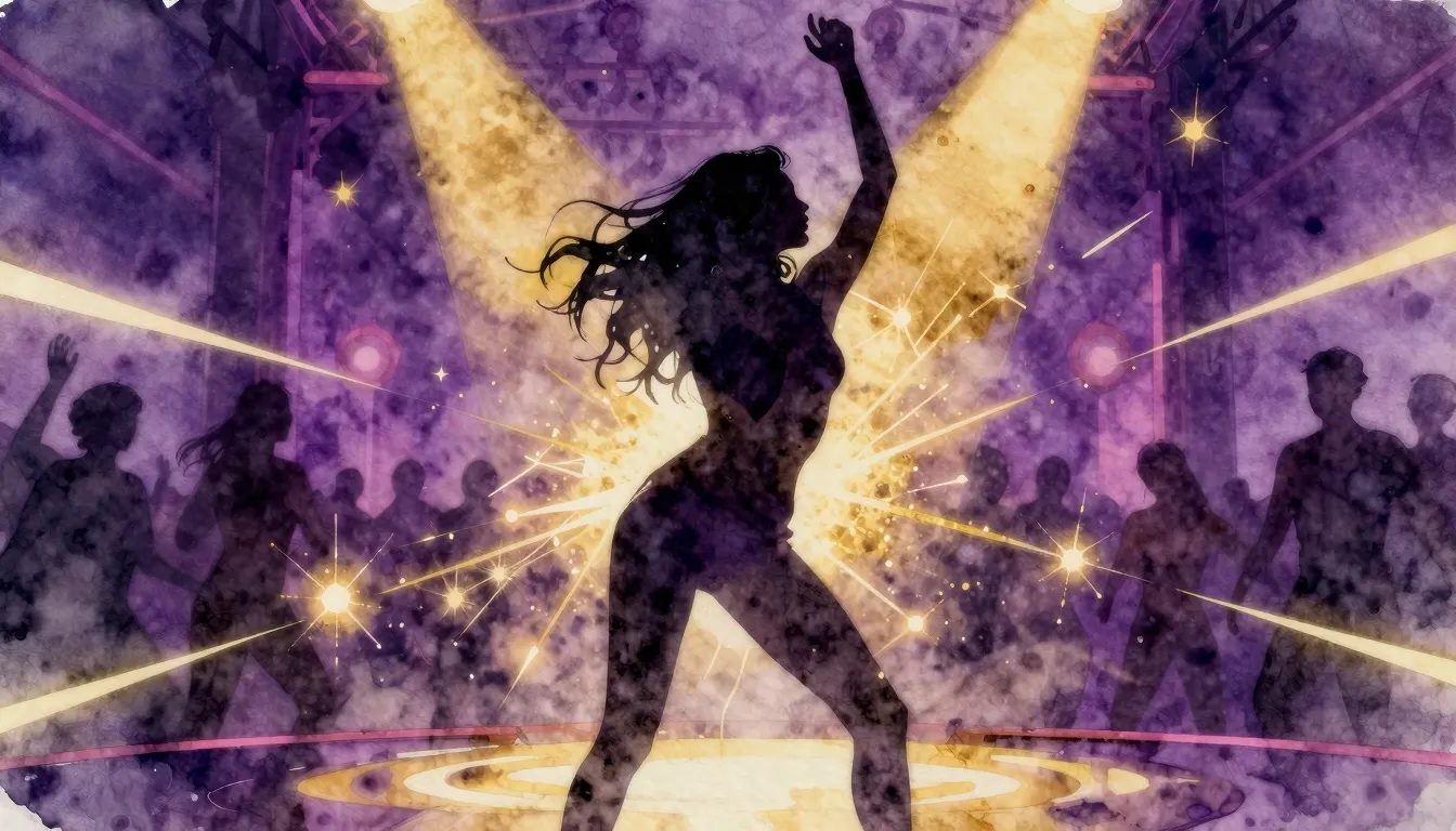 Watercolor style. Silhouette of a dancing woman in a neon cl...