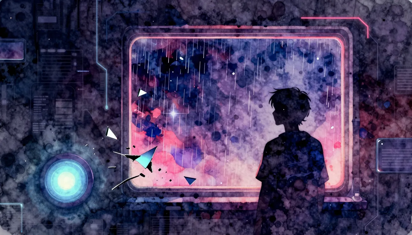 Vibrant watercolor style. Techno album cover: abstract, futu...
