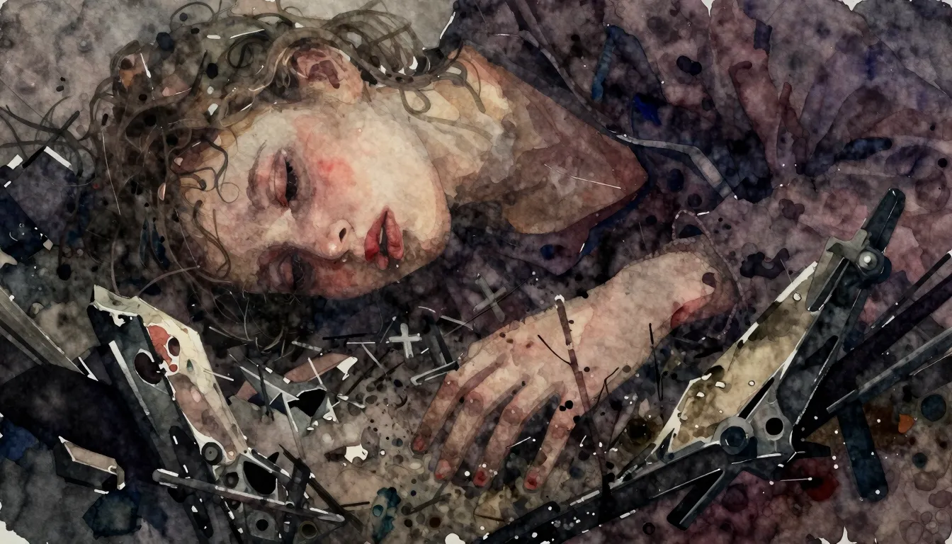 Vibrant watercolor style. Dark rock opera album cover. Abstr...