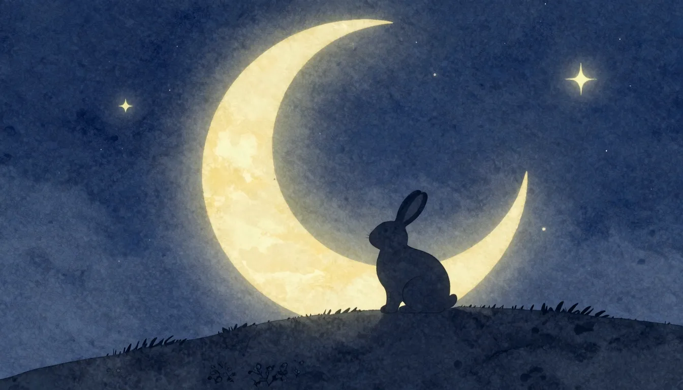 Watercolor style. A silhouette of a small rabbit sitting on ...
