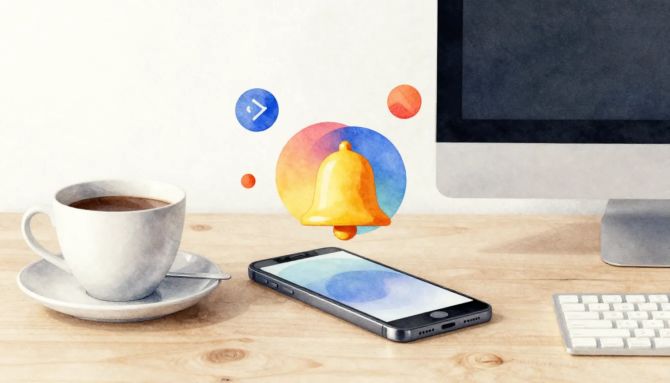 Watercolor style. A modern workspace with a coffee cup, a sm...