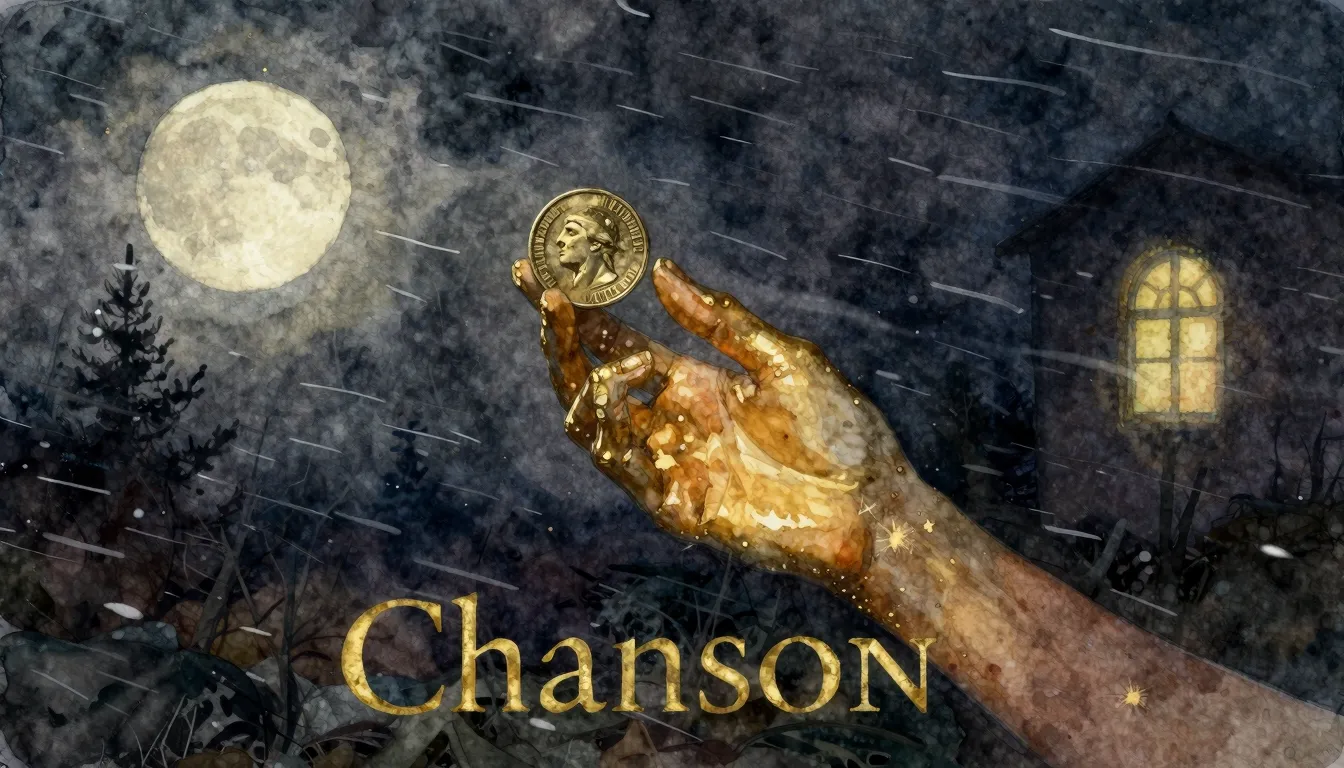 Vibrant watercolor style. Chanson album cover. Dark, melanch...