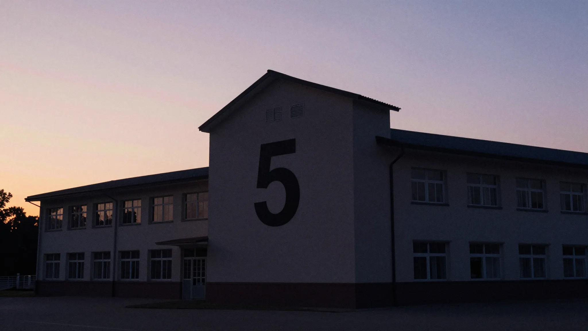 Watercolor style. Silhouette of a school building with a lar...