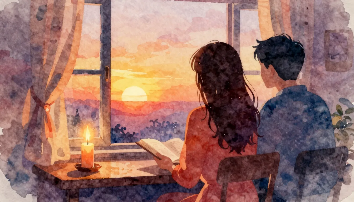 Vibrant watercolor style. Pop song cover art. A silhouette o...