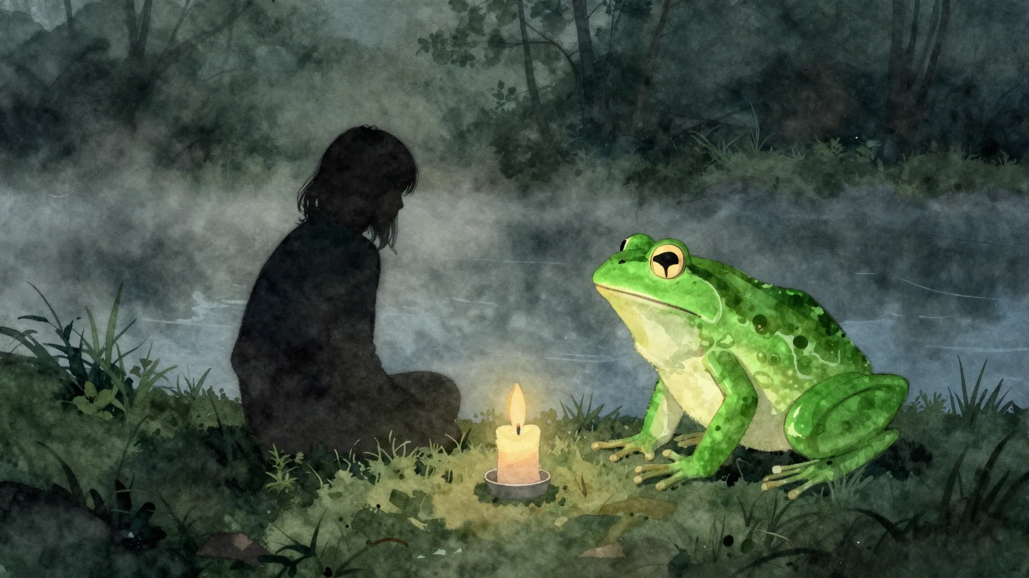 Vibrant watercolor style. A dark, melancholic cover art for ...