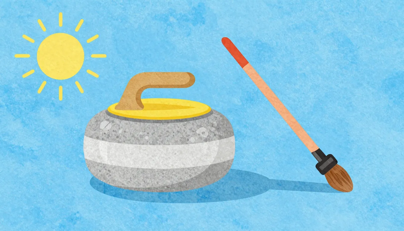 Watercolor style. Minimalist vector art of a curling stone a...