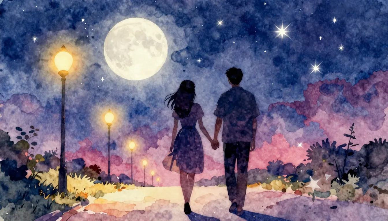 Vibrant watercolor style. Romantic synth-pop album cover. A ...