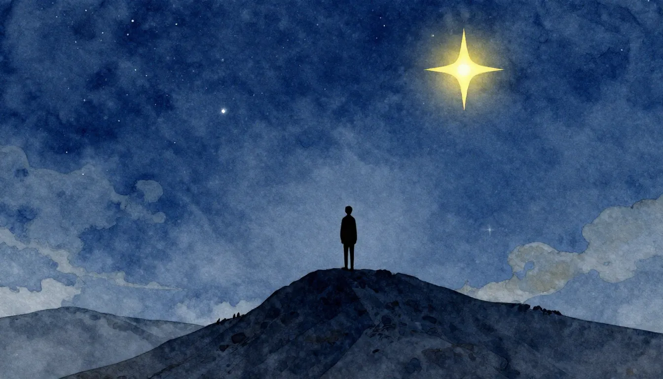 Watercolor style. Silhouette of a lonely figure standing on ...