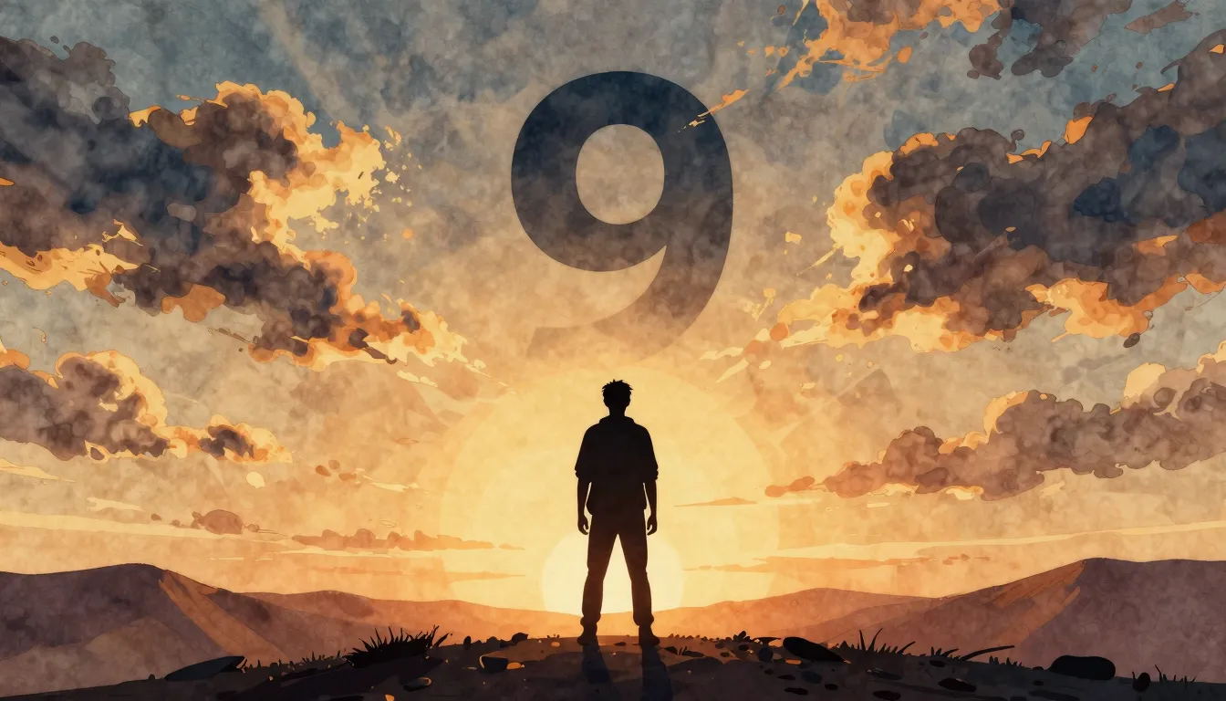Watercolor style. Silhouette of a man standing on a hill at ...