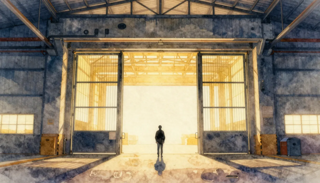 Watercolor style. Silhouette of a person standing before a m...