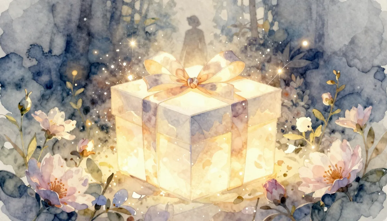 Watercolor style. A beautiful handmade gift box with a glowi...