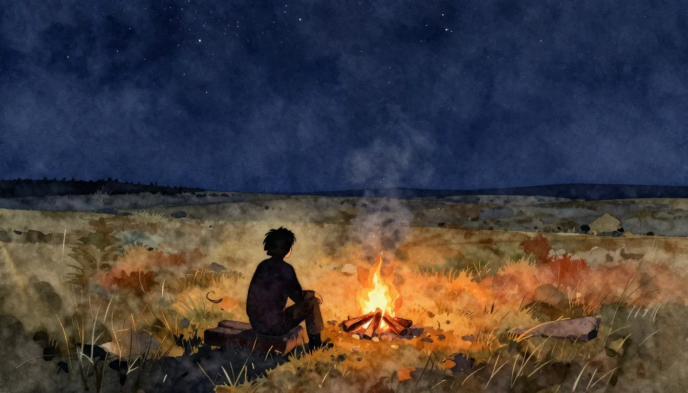 Watercolor style. A lonely silhouette of a person sitting by...