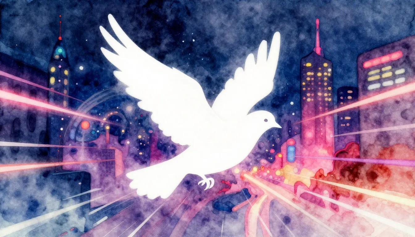 Vibrant watercolor style. EDM album cover: stylized white do...