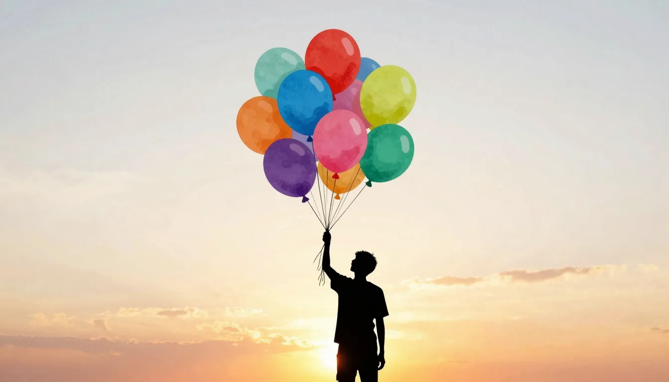 Watercolor style. Silhouette of a person holding a bunch of ...