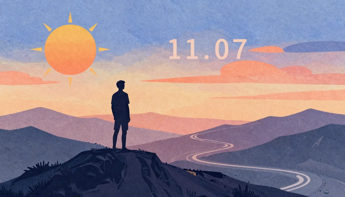 Watercolor style. A silhouette of a man standing on a mounta...