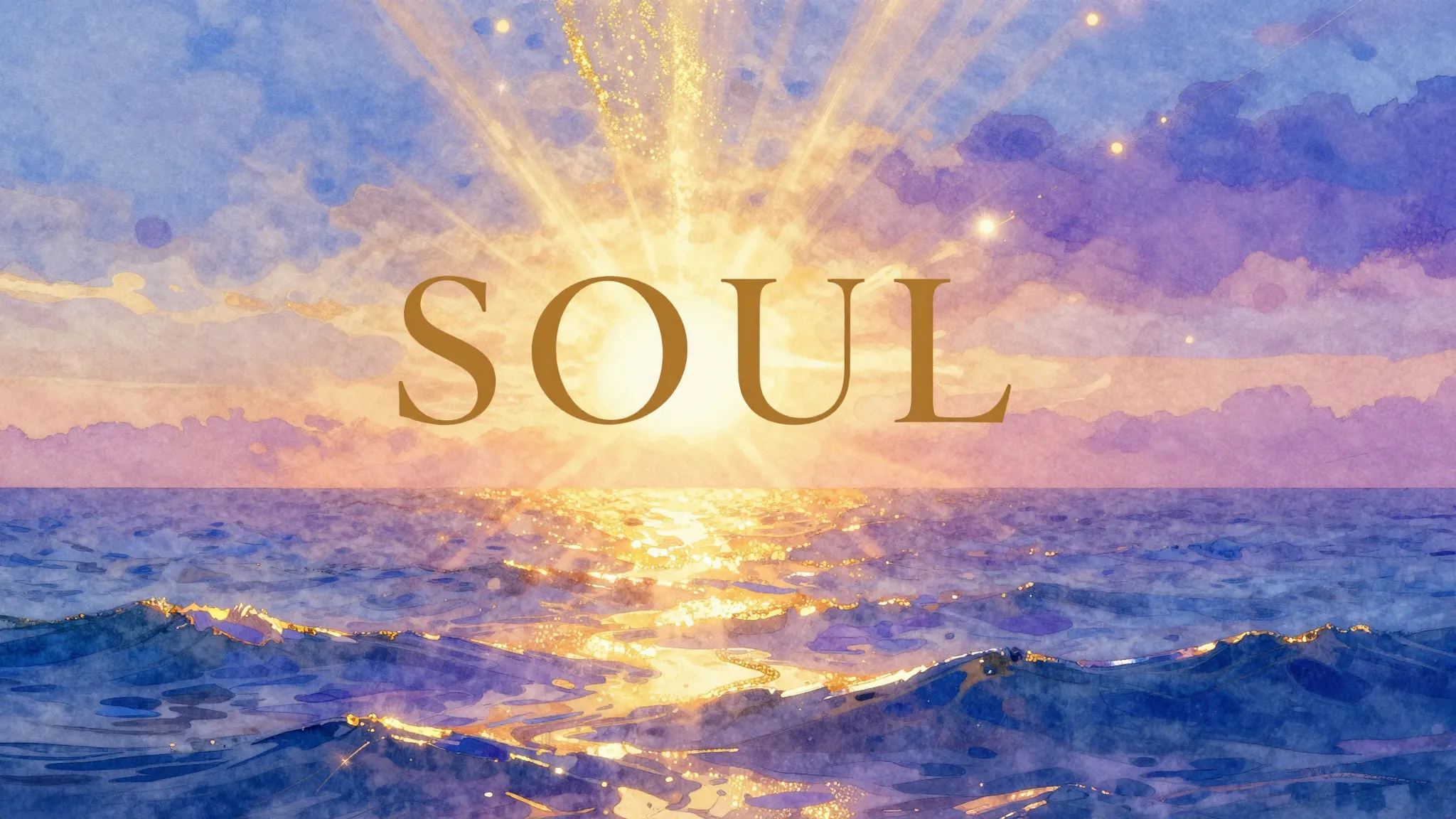 Vibrant watercolor style. Soul album cover: abstract, shimme...