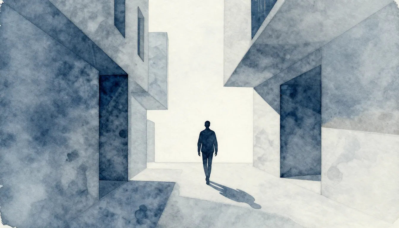 Watercolor style. Minimalist abstract art, cool blue and gre...