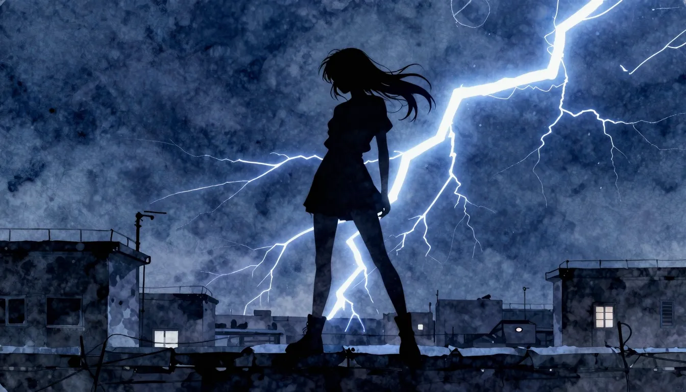 Watercolor style. Silhouette of a rebellious girl standing o...